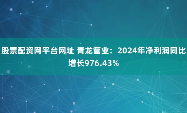 股票配资网平台网址 青龙管业：2024年净利润同比增长976.43%
